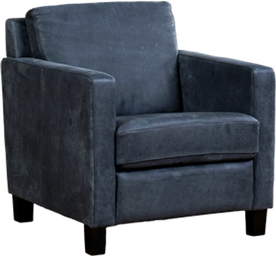 Blauwe leren landelijke fauteuil Smart - poot hout zwart - Kenia Leer Denim (blauw leer)