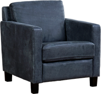 Blauwe leren landelijke fauteuil Smart - poot hout zwart - Kenia Leer Denim (blauw leer)