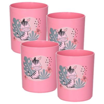 Plasticforte Drinkbekers - 6x - kunststof - 350 ml - roze - zebra - kinderen - camping
