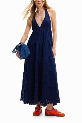 Lange jurk uitgesneden halternek - BLUE - XS
