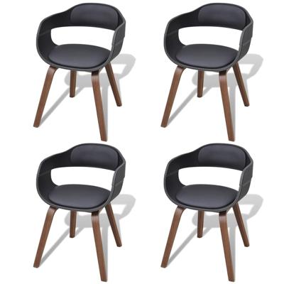 Eetkamerstoelen 4 st gebogen hout en kunstleer zwart