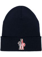 Moncler Grenoble bonnet en maille à patch logo - Bleu