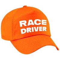 Race driver / auto coureur verkleed pet oranje voor volwassenen