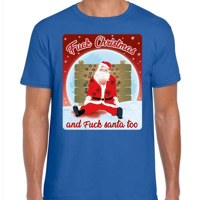 Fout kerst t-shirt fuck christmas blauw voor heren Fout kerst t-shirt fuck christmas blauw voor heren