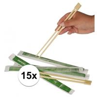 Papstar Eetstokjes - van bamboe hout - 15x paar - Sushi - Japans - Chinees eten