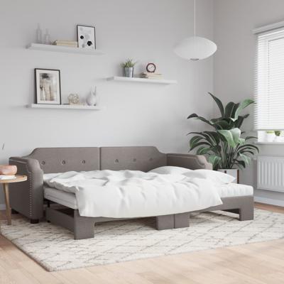 Slaapbank met onderschuifbed en matrassen 100x200 cm stof taupe