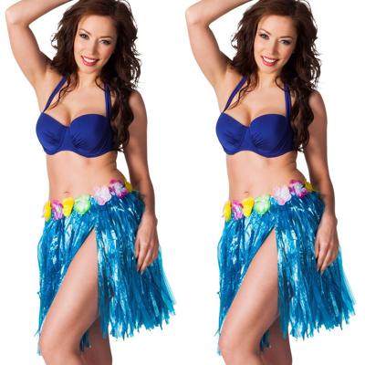 Hawaii verkleed rokje - 2x - voor volwassenen - blauw - 45 cm - rieten hoela rokje - tropisch