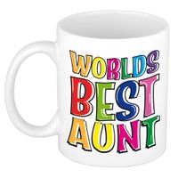 Cadeau mok / beker - Worlds Best Aunt - regenboog - 300 ml - voor tante   - - thumbnail