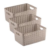 Opbergmand - 3x - Kastmand - rotan kunststof - taupe - 6 Liter - 19 x 29 x 13 cm