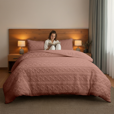 Dekbedovertrek Teddy Jacquard - Roze - Lits-Jumeaux (240x220 Cm) - Roze Microvezel - Patroon - Zydante - Dekbed-Discounter.nl