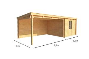 Blokhut met overkapping Els 700 cm bij 300 cm diep Lessenaarsdak - Warentuin collection