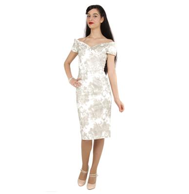 Fatale Baroque Embroidered Pencil Dress Ivory / Silver-40 (NL)/ 14 (UK) | 32% korting