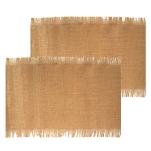 Jute tafelloper - 2x - 29 x 500 cm - beige - met franjes