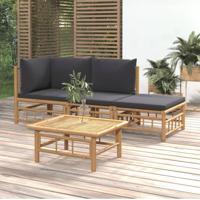 4-delige Loungeset met kussens bamboe donkergrijs