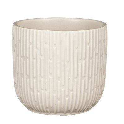 Plantenpot/bloempot keramiek mat wit stripes patroon - D12.5/H11 cm
