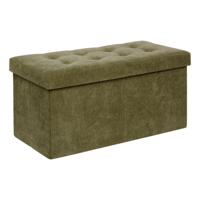 Atmosphera Poef/hocker - groen - MDF/fluweel - 76 x 38 x 38 cm - opvouwbaar - opbergbox
