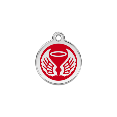 Angel Wings Red roestvrijstalen hondenpenning small/klein dia. 2 cm - Reddingo