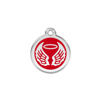 Angel Wings Red roestvrijstalen hondenpenning small/klein dia. 2 cm - Reddingo