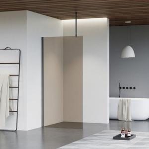 Fortifura Galeria inloopdouche - 30x200cm - rookglas - plafondarm - Geborsteld Gunmetal PVD SW797930/SW797907/SW804545