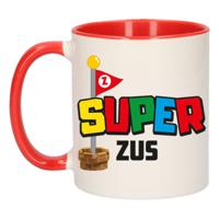 Cadeau koffie/thee mok voor zus - rood - super zus - keramiek - 300 ml   -