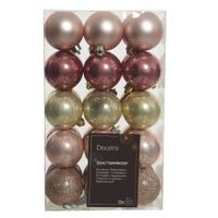 Kerstballen - 30x - kunststof - lichtroze/oudroze/champagne - 6 cm - thumbnail