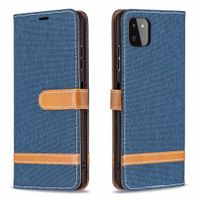 Samsung Galaxy A41 hoesje - Bookcase - Pasjeshouder - Portemonnee - Vintage - Stof - Kunstleer - Donkerblauw - thumbnail