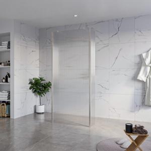 Fortifura Galeria Vrijstaande Inloopdouche - 90x200cm - Helder geribbeld - antikalk - 8mm veiligheidsglas - 2 zijwanden 40cm - wandsteunen en hoekprofielen - Geborsteld RVS PVD (RVS) SW927769 2x/SW797951/SW797948 2x/SW798730 2x