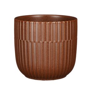 Plantenpot/bloempot keramiek mat bruin stripes patroon - D14/H13 cm