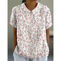 Dames Overhemd Blouse Bloemig nappi Afdrukken Dagelijks Vakantie Modern Korte mouw Overhemdkraag Blozend Roze Zomer Lente Lightinthebox - thumbnail