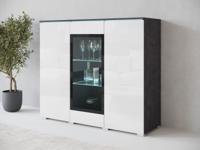 Hoge commode VITTORIO 3 deuren grafiet/hoogglans wit