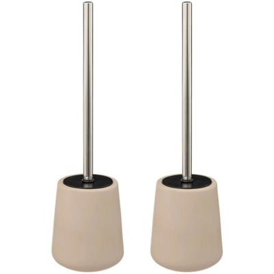 Toiletborstel in houder/wc-borstel - 2x - polyresin/metaal - beige - 40 x 12 cm