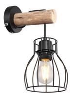 Globo WandlampMina zwart met hout - 15326NW
