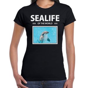 Dolfijn t-shirt met dieren foto sealife of the world zwart voor dames