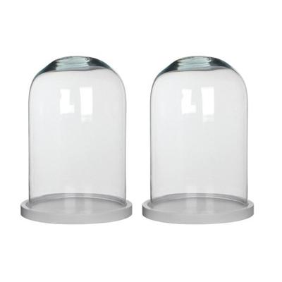 Mica Decorations Stolp Hella - 2x - glas en wit eikenhout - 21 x 30 cm
