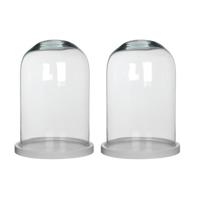 Mica Decorations Stolp Hella - 2x - glas en wit eikenhout - 21 x 30 cm