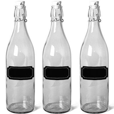 12x Glazen beugelflessen/weckflessen 1 liter met krijtbord etiketten