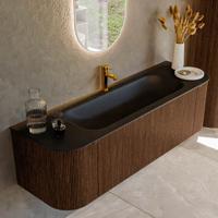 Badmeubel Mondiaz Kurve | 150 cm | Meubelkleur Walnut | Wastafelkleur Urban | Midden spoelbak | 1 kraangat
