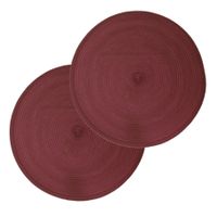 Set van 6x stuks placemats gevlochten kunststof bordeaux rood 38 cm - thumbnail