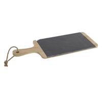 Excellent Houseware Luxe serveer en snijplank - 42 x 15 cm - leisteen en hout - zwart