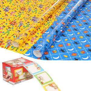 Sinterklaas inpakpapier/cadeaupapier 8x rollen en 50 naam stickers