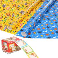 Sinterklaas inpakpapier/cadeaupapier 8x rollen en 50 naam stickers - thumbnail