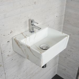 Fonteinset Carrara Marmerlook Wiesbaden Color Chroom (kraangat midden)