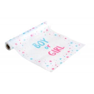 Chaks Baby Gender Reveal tafelloper - papier - op rol - roze/blauw - Boy or Girl - 5 meter