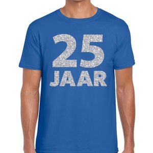 25 jaar zilver glitter verjaardag/jubilieum shirt blauw heren