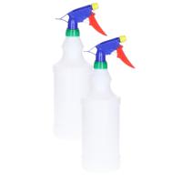 Plantenspuit met een inhoud van 1000 ml - 2x - mat wit - verstuiver kop multi kleuren - 30 cm - kuns