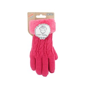 Fuchsia roze gebreide handschoenen teddy voor kinderen