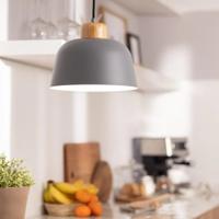 Hanglamp design 'Mawa' e27 fitting metaal hout grijs 260mm Hanglamp design 'Mawa' e27 fitting metaal hout grijs 260mm