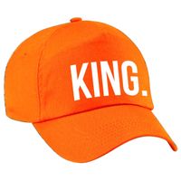 King pet / cap oranje met witte bedrukking voor heren - thumbnail