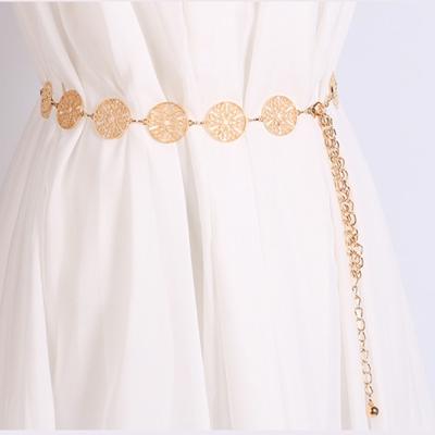 Vrouwen metalen taille ketting opengewerkte cirkel decoratie taille-keten dame jurk gordel lengte: 110cm (goud)