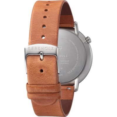 Kerbholz 4251240415734 Horloge Mattis Darkwood hout-staal-leder zilverkleurg-cognac-zwart 42 mm